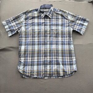 Barbour Shirt Mens XL Blue Plaid Short Sleeve Button Up Regular Fit Casual